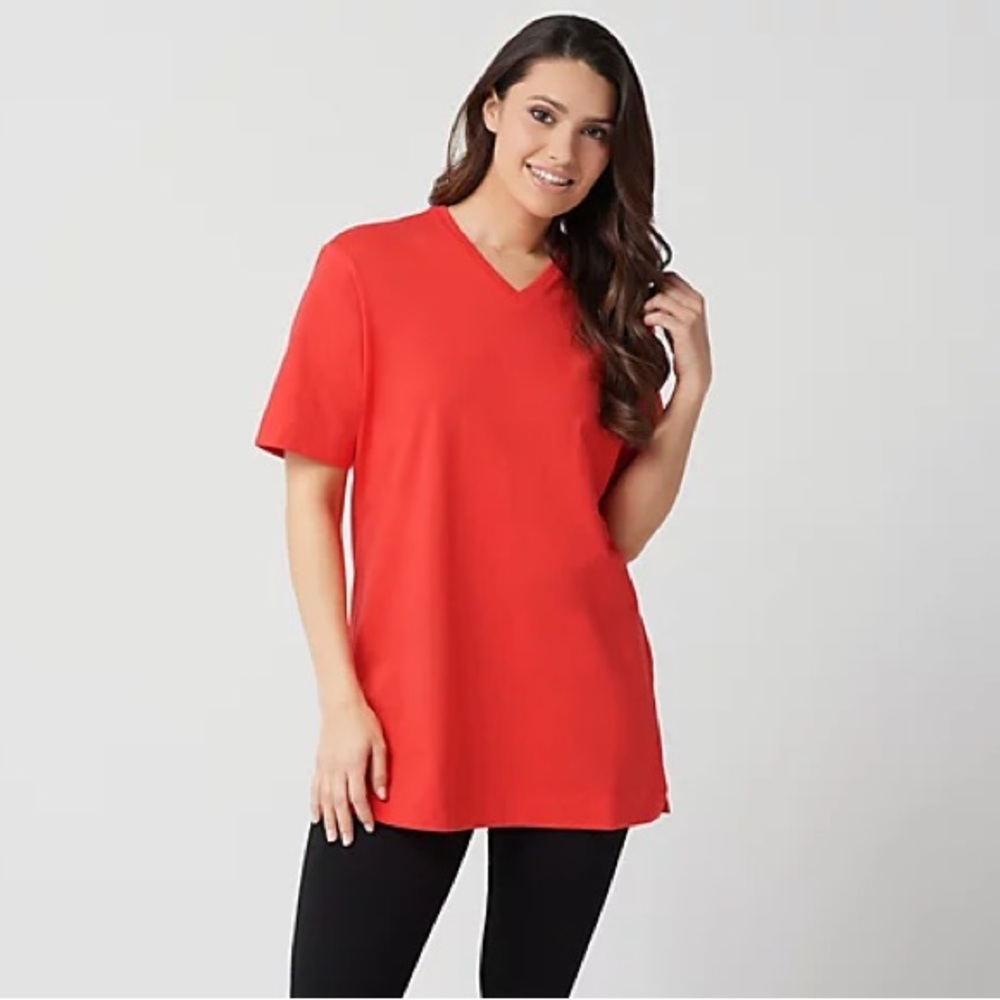 Denim & Co. Essentials Short Sleeve Oversized V-neck T-shirt A211539 QVC NWT L - Picture 2 of 6